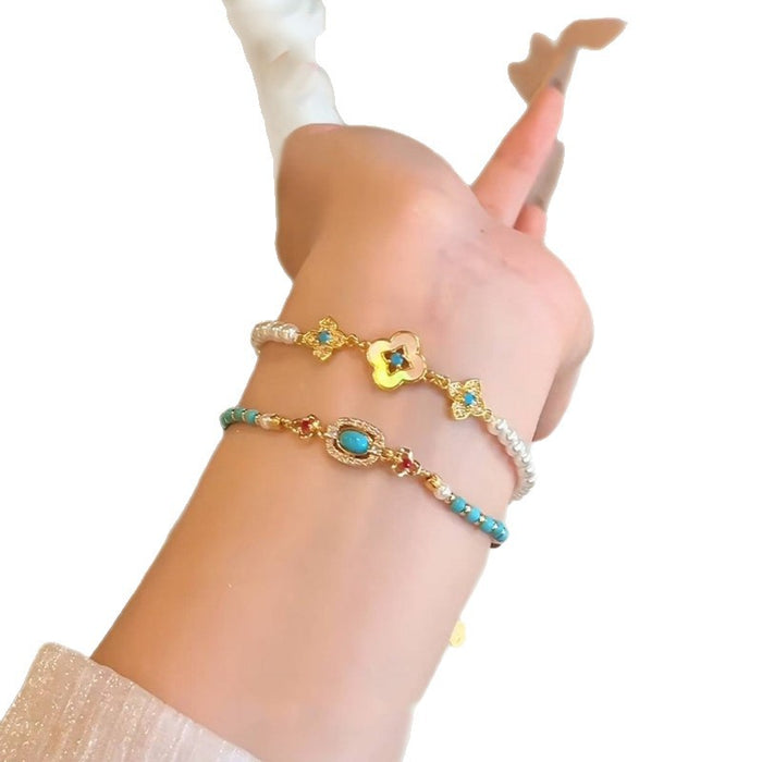 Wholesale Turquoise and pearl bracelet,  luxurious and sophisticated,  colorful dopamine-inducing bracelet,  new Chinese style niche beaded jewelry for women.