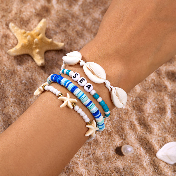 Wholesale Boho Beach Shell Charm Bracelet Set Handmade Resin Beaded