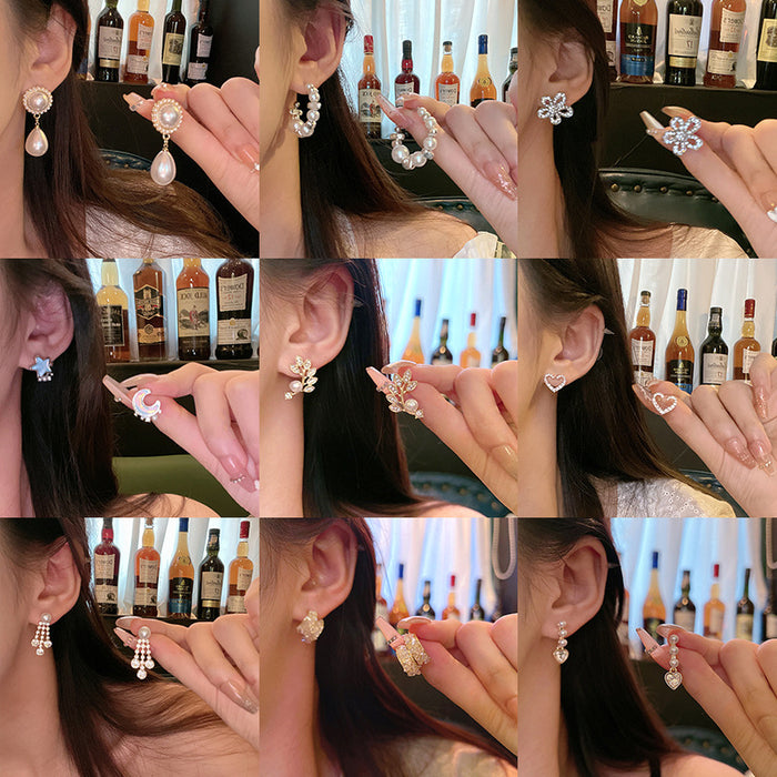 Wholesale Pearl and Zircon Heart Earrings