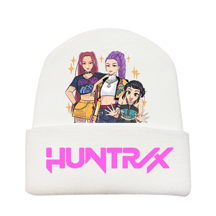 Wholesale Kpop Knitted hat fashion curled brim beanie printed