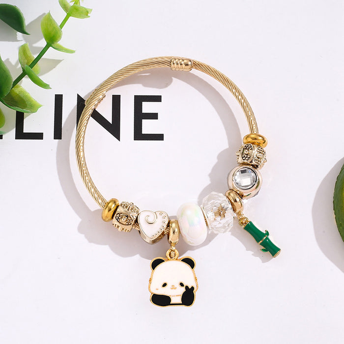 Wholesale Trendy Cartoon Panda Pendant Bracelet Stainless Steel Women' s Jewelry Gift Resale