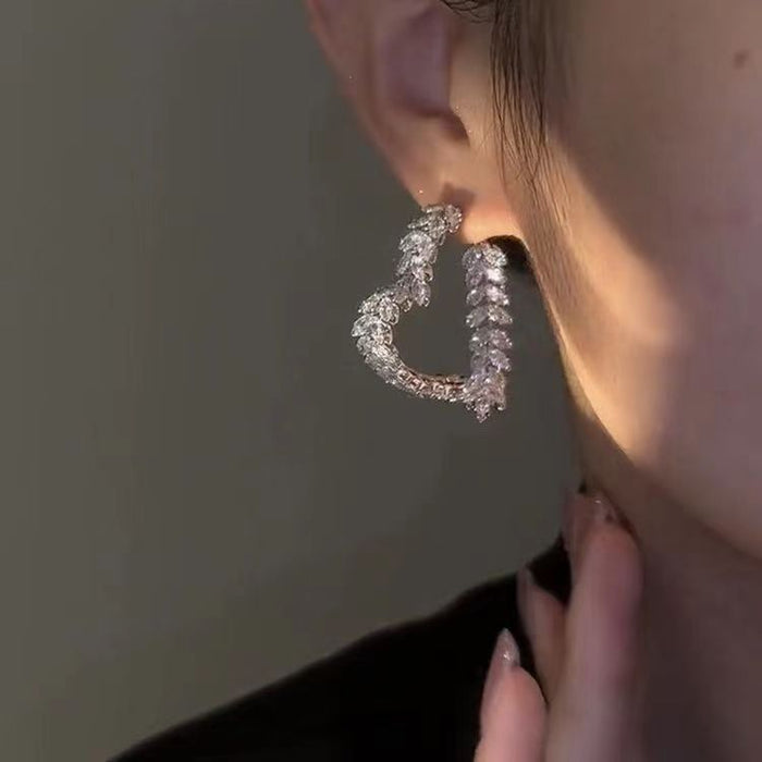 Wholesale Super Flash Zircon Wheat Ear Cross Love Earrings Women's Niche Design Front and Rear Wear Silver Needle Earrings Elegant Light Luxury Earrings