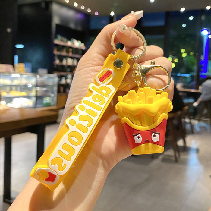 Wholesale Simulated Food Pizza Hamburger Fries Metal Keychain Bag Charm Gift