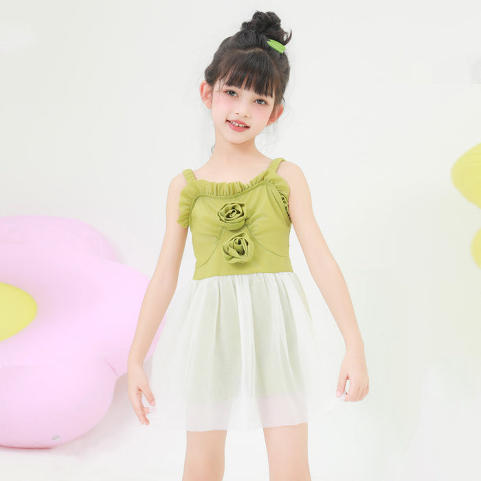 Wholesale Children's swimsuit polyester one-piece suspender swimsuit