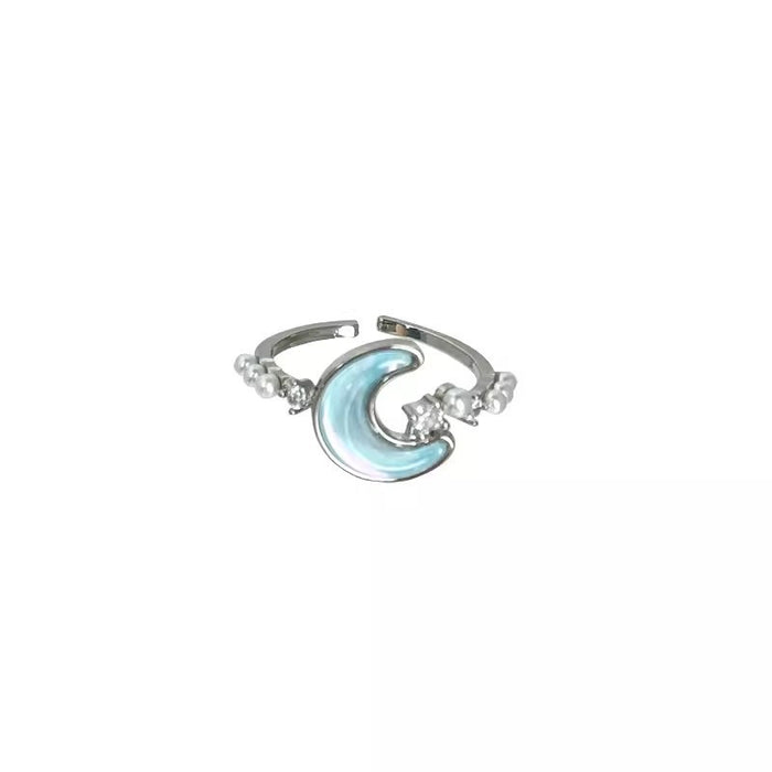 Wholesale Glacier Blue Star Moon Ring Adjustable Ring for Women