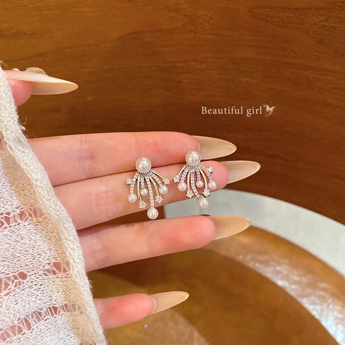 Wholesale Super shiny full zirconium firework pearl earrings all-match earrings