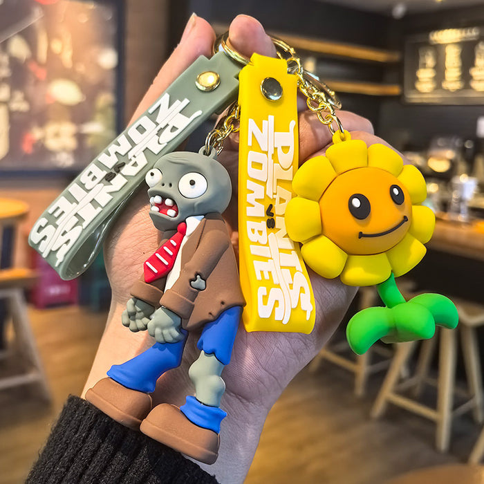 Wholesale Silicone Plant and Zombie Keychain Cute Gift for Kids