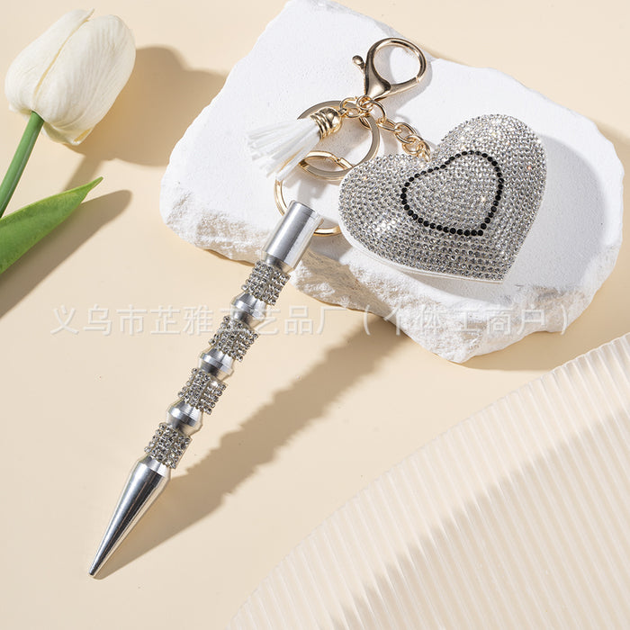 Wholesale Peach Heart Hot Diamond Leather Multifunctional Diamond Aluminum Alloy 2-piece Keychain JDC-KC-ZY032