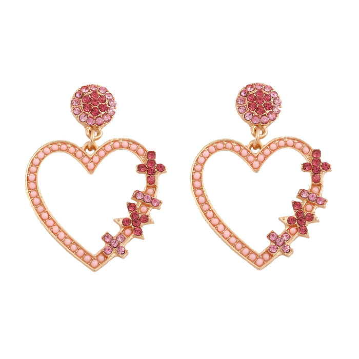 Wholesale heart-shaped rhinestone  beads alloy earrings Valentine's Day earrings for girlfriend