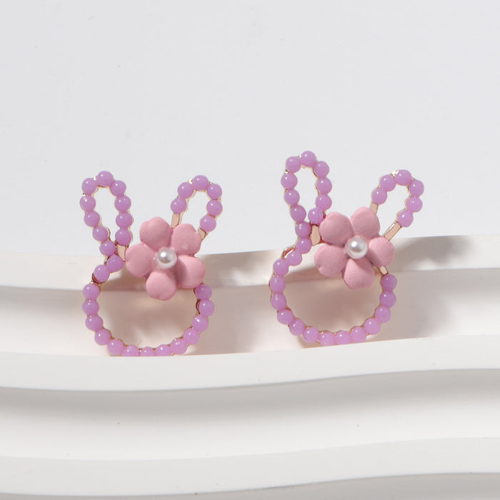 Wholesale Rabbit Head Alloy Inlaid Rice Bead Earrings JDC-ES-YueLi027