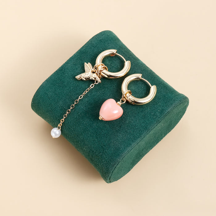 Wholesale bird vintage design geometric heart-shaped hoop earrings