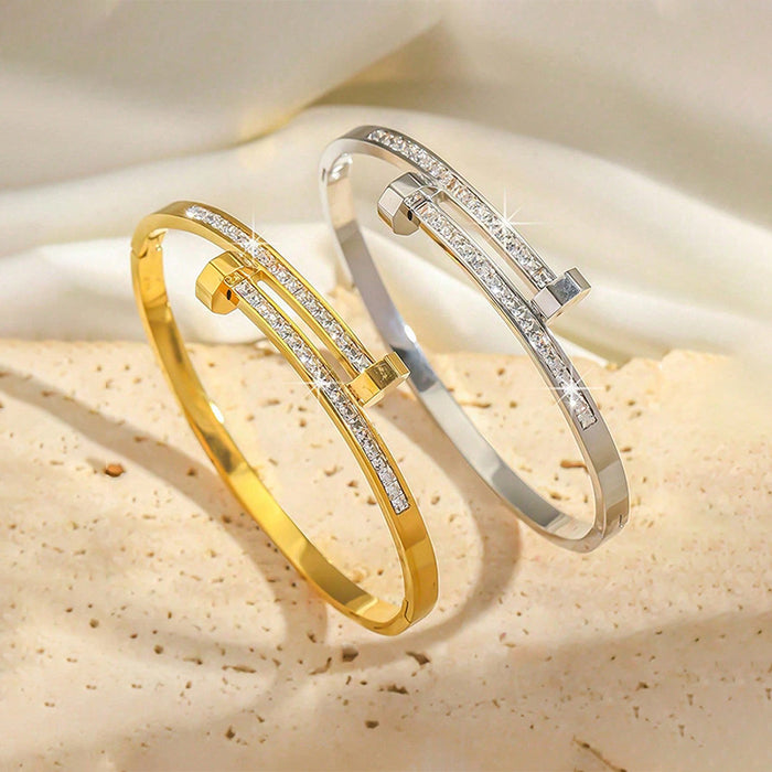 Wholesale Versatile Zircon Stainless Steel Double-Ended Bangle