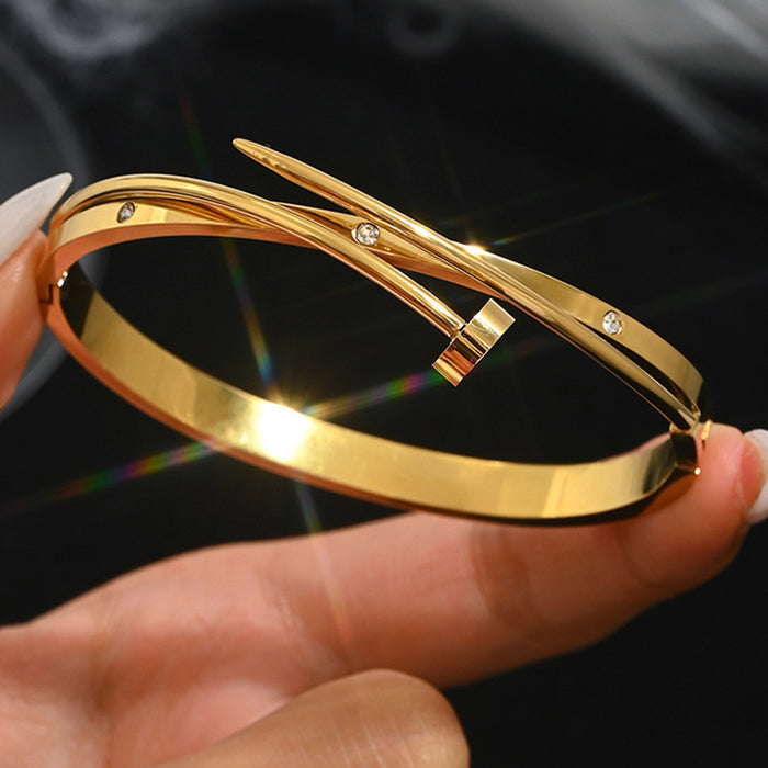 Wholesale Gold Bangle Set With Clover Rhinestone Design Chic Jewelry Accessory