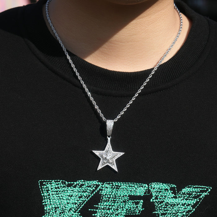 Wholesale Full diamond rotating pendant titanium steel necklace, high-end and personalized fashion accessory