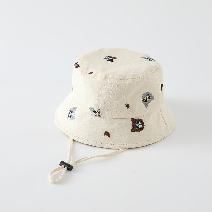Wholesale Stylish Kids Cat Embroidered Bucket Hat For Everyday Outdoor Sun Protection