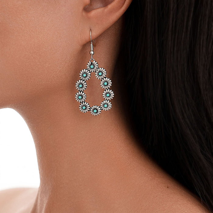 Wholesale Retro Turquoise Flower Drop-Shaped Earrings