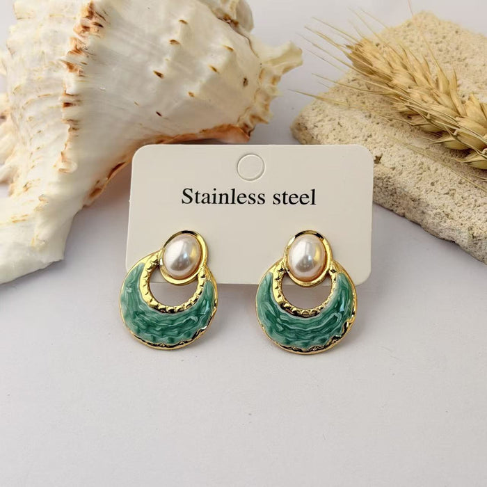 Wholesale Stainless Steel Drip Glaze Fan-Shaped Stud Earrings - Trendy Everyday Jewelry