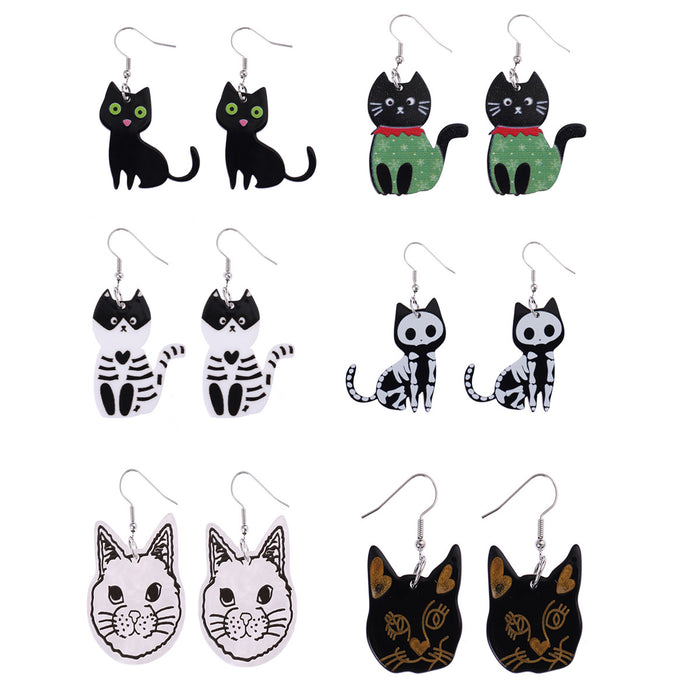 Wholesale Halloween Acrylic Black Cat Earrings JDC-ES-CaiYun002