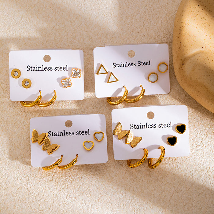 Wholesale Stainless Steel Four-Leaf Clover Heart Earrings Set