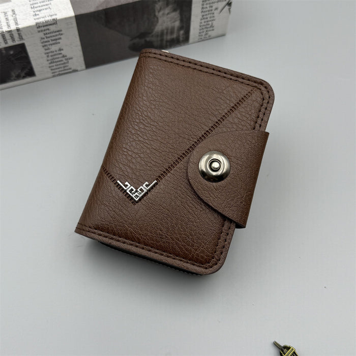 Wholesale PU Men' s Wallet - Car ing Line Large Capacity Solid Black MOQ≥2