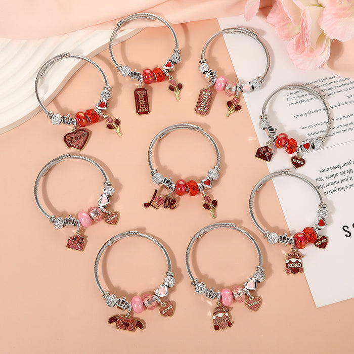 Wholesale Crystal bead stainless steel bracelet