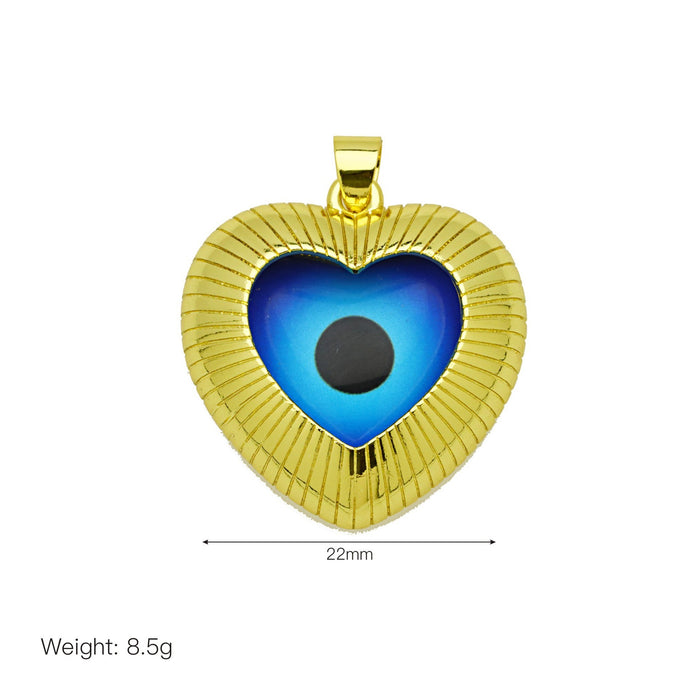 Wholesale Striped heart-shaped love heart eye devil eye copper gold-plated necklace pendant jewelry pendant