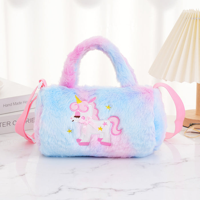 Wholesale Children's Cylindrical Shoulder Cute Butterfly Pony Handbag Plush Crossbody Bag