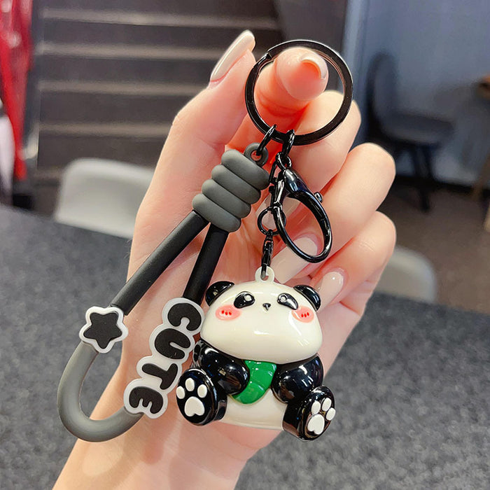 Wholesale panda key chain cute PVC doll couple school bag pendant car pendant