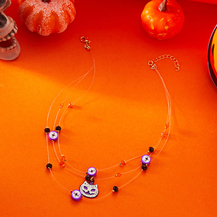 Wholesale  kitten face hat ghost clavicle chain multi-layer necklace