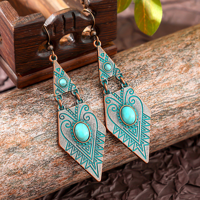 Wholesale Ancient Silver Zinc Alloy Bohemian Triangle Earrings Geometric Retro Fashion Accessory MOQ≥2