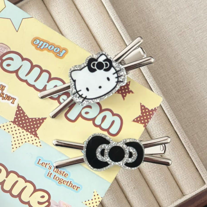 Wholesale Black Glitter Cat Cross Hairpin Japanese Simple Sweet Cool Style Girl Duckbill Hairpin Hair Accessories