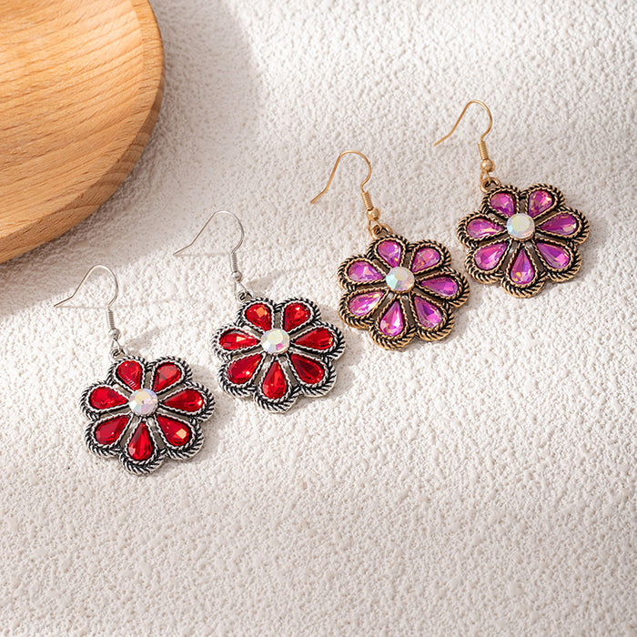 Wholesale Ethnic Style Diamond-Studded Flower Earrings