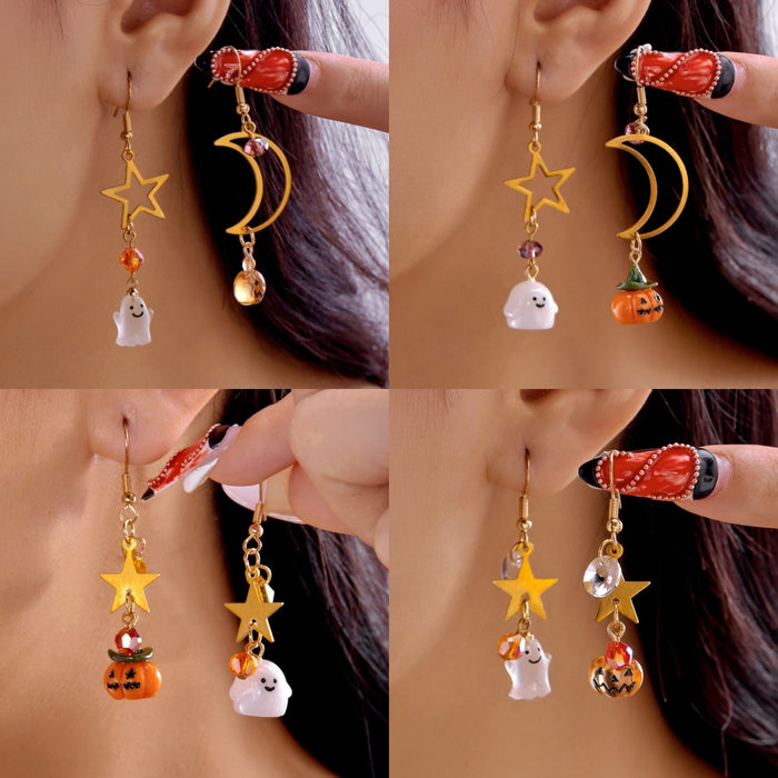 Wholesale Asymmetric Long Earrings Stars Moon Ghost Pumpkin Alloy