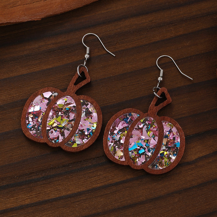 Wholesale  Western Style  Pumpkin Pendant Earrings Wooden Gothic Cartoon Earrings