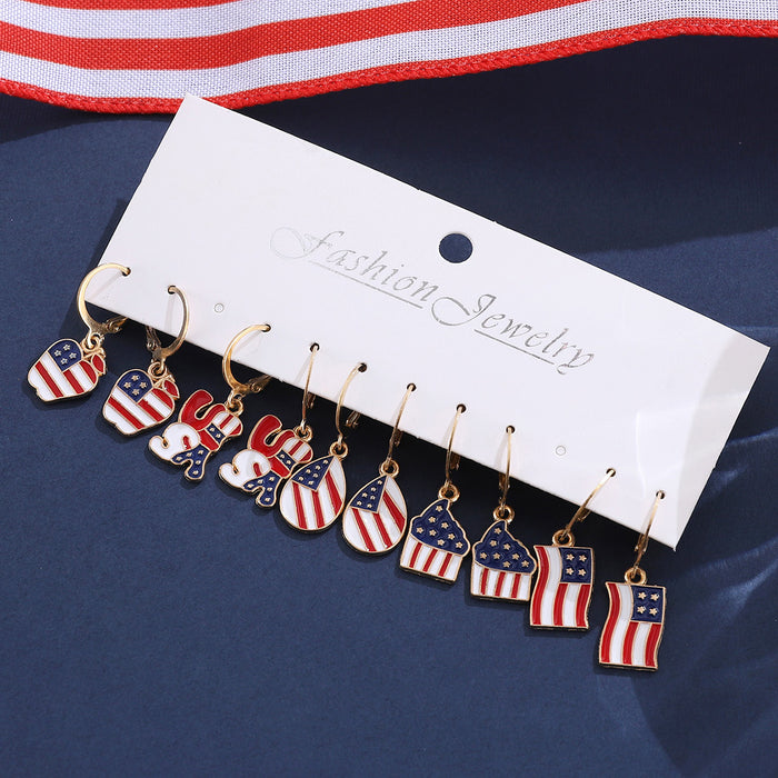 Wholesale Patriotic Drop Pendant Earrings Red White Blue USA Flag Design