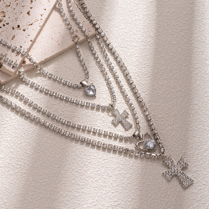 Wholesale New Fashion Alloy Love Necklace Multi layer Stacked Cross Necklace Light Luxury Niche Jewelry