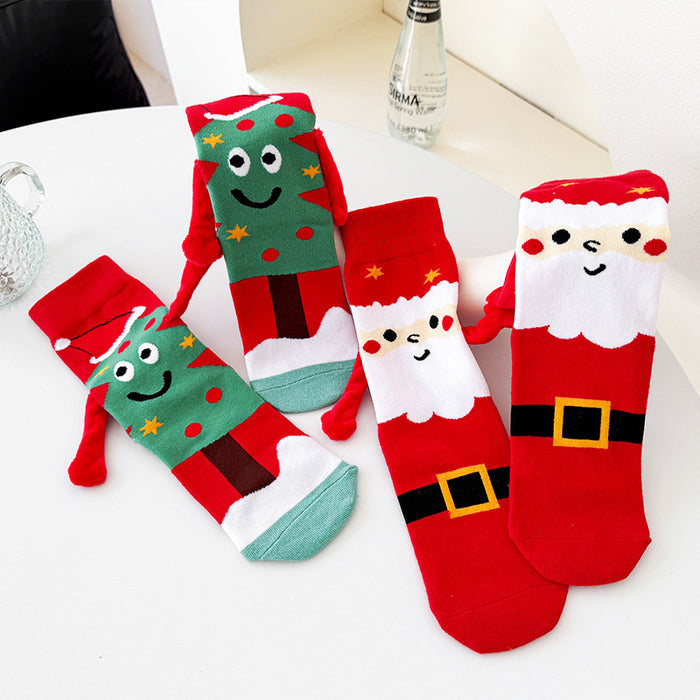 Wholesale Christmas Hand in Hand Polyester Cartoon Middle Tube Socks JDC-SK-Xinh027