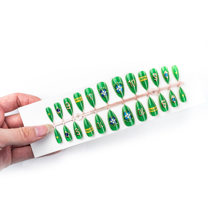 Wholesale World Cup Gold Plated Cat-Eye Football Almond Nail Art Set-24 Pieces