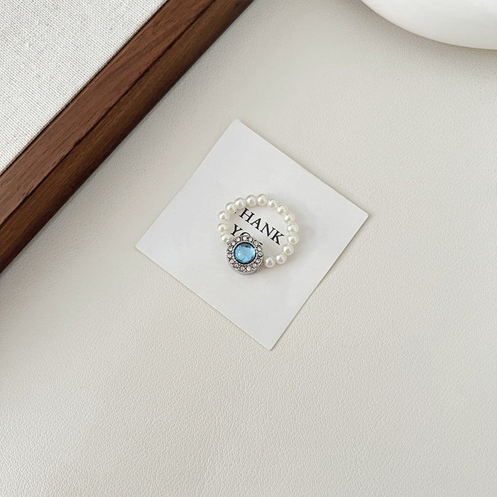 Wholesale Aquamarine Pearl Necklace Women's Silver Needle Earrings Necklace suit Combination