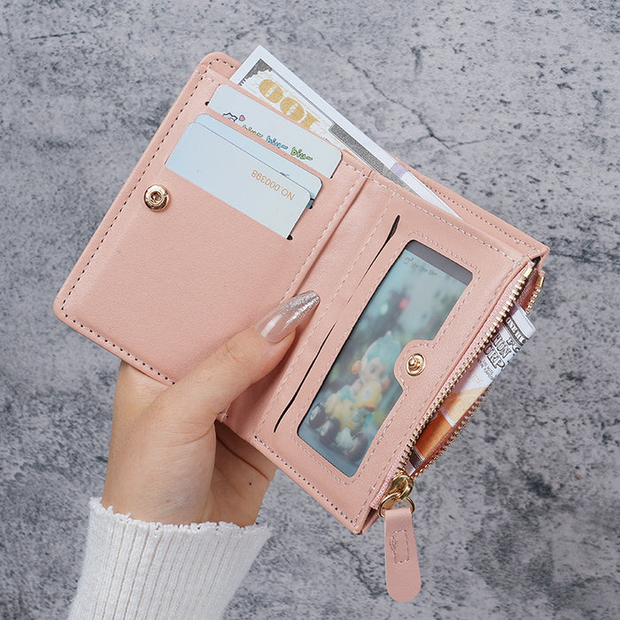 Wholesale Embroidered PVC Women' s Wallet Trendy Short Two-Fold Card Coin Purse