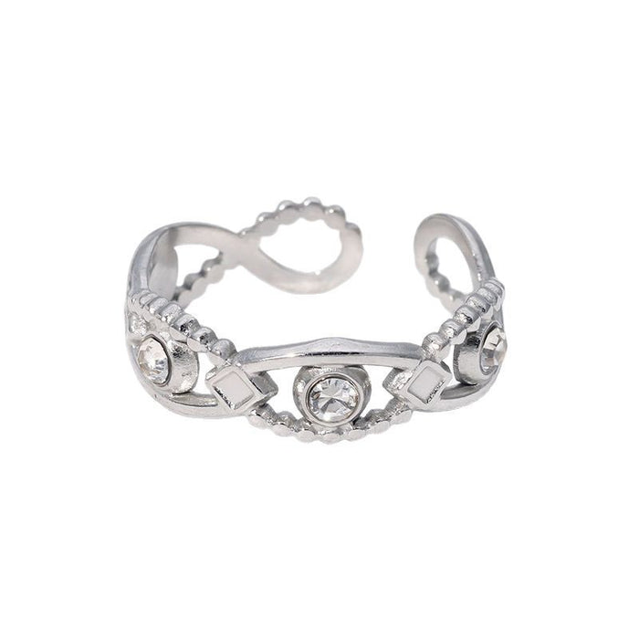 Wholesale Open Ring with Eyes Inlaid with Diamonds Stainless Steel Ring
