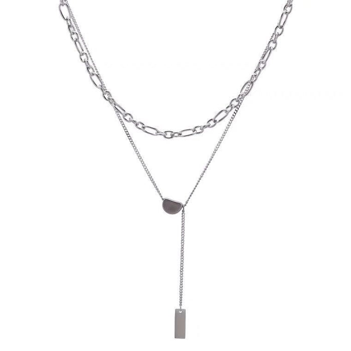 Wholesale Double layered titanium steel necklace, simple layered collarbone chain, necklace accessories