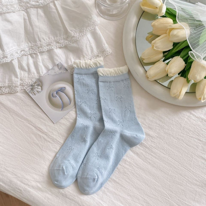 Wholesale Bow tie pile socks, mesh eye tube socks, boneless breathable