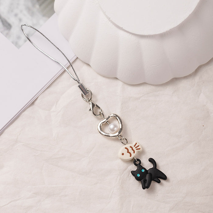 Wholesale Black Cat Fish Cute Pendant Phone Chain Simple Personality  Bag Pendant Keychain
