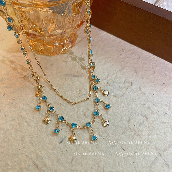 Wholesale Butterfly tassel necklace, double-layer layered versatile heart pendant, collarbone chain