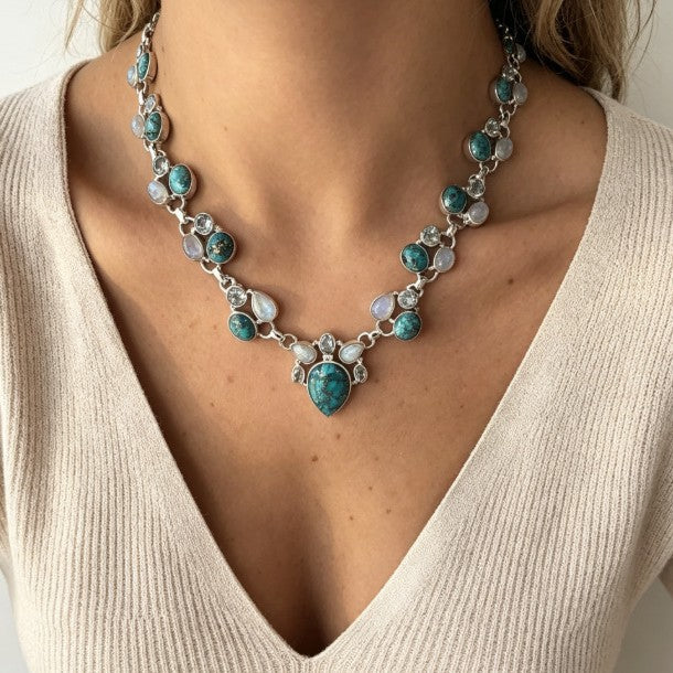 Wholesale Bohemian Turquoise Flower Necklace Retro Choker Alloy Jewelry Fashion Accessory Gift