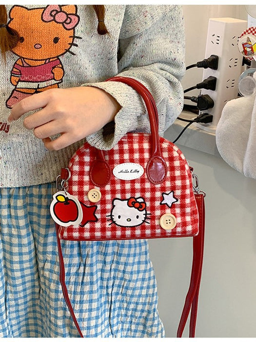 Wholesale Wool red plaid embroidered handbag,  kitten shoulder bag,  crossbody bag