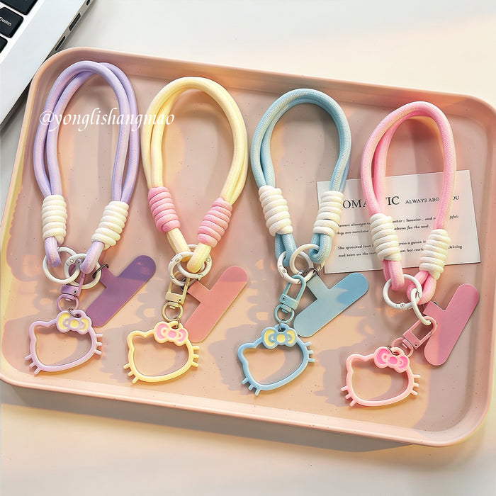 Wholesale Cute Cartoon Cat Phone Lanyard With Bag Charm Plastic Resin Double Clip Woven Wrist Strap Fashion Accessory For Girls Decorative Gift