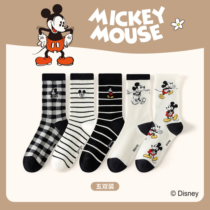 Wholesale Autumn and Winter Socks 5-Pair Academy Style Embroidered Mid Socks Cotton Socks