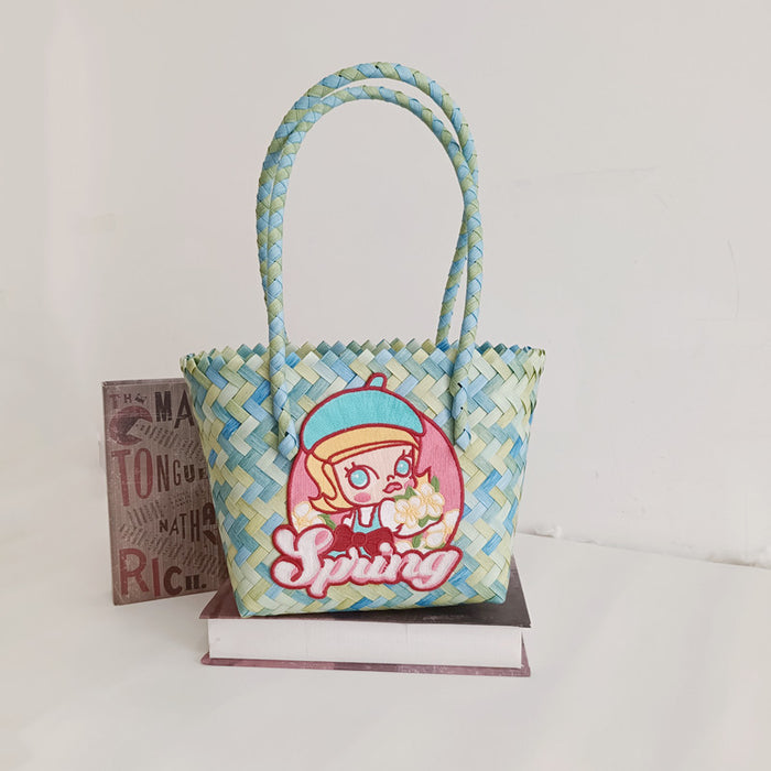 Wholesale Cartoon Woven Bag Large Capacity Work Bag Hand Woven Vegetable Basket Handbag